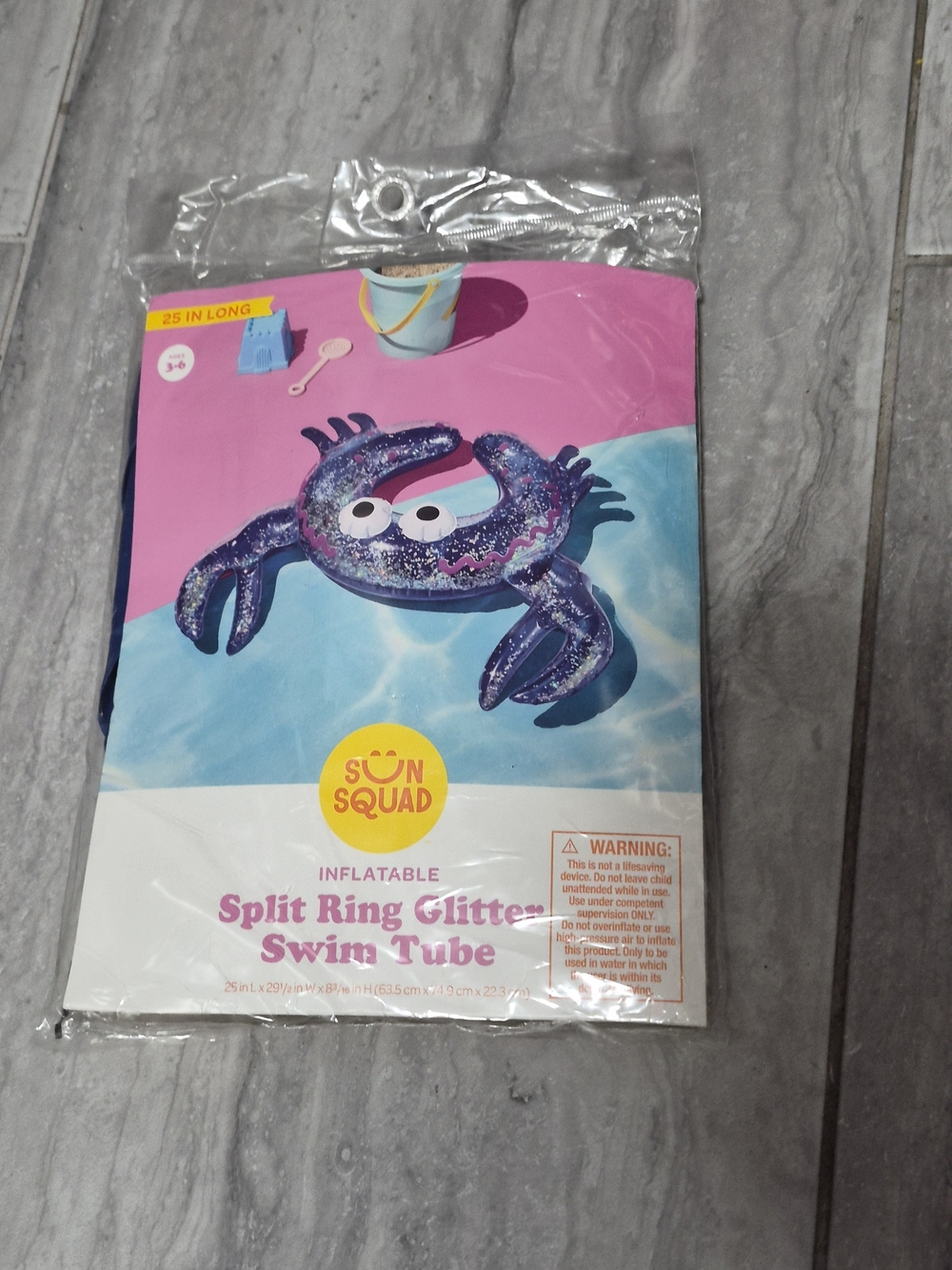 Sun Squad Kids' Purple Glitter Crab Split Ring Swim Tube SZ 3-6